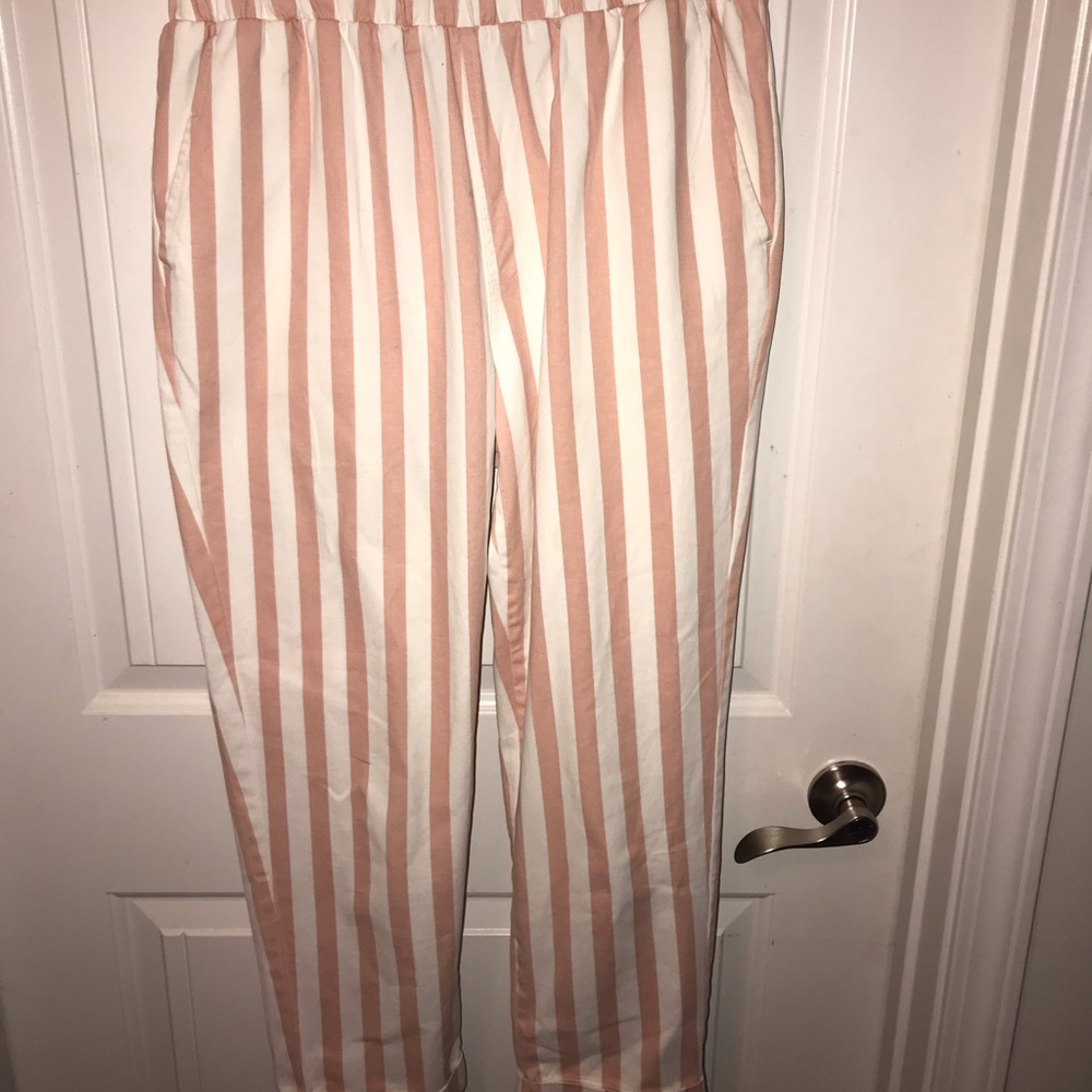 pink and white striped pants
